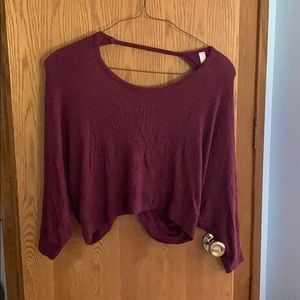 Cross back cutout waffleknit sweater